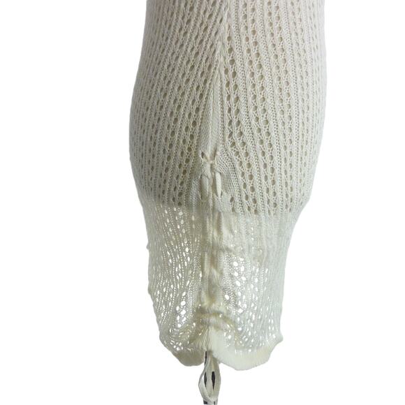 Swimsuit Crochet Cover Up Knit Swimwear Long Sleeve Drawstring Beach Dress - Picture 3 of 8